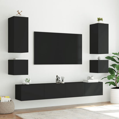 TV-benk Vegghengt med LED svart 40,5x35x40 cm