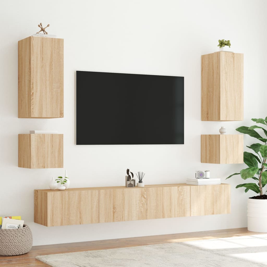 TV-benk Vegghengt med LED sonoma eik 40,5x35x40 cm