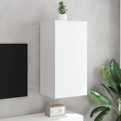 TV-benk Vegghengt med LED hvit 40,5x35x80 cm