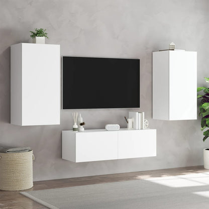 TV-benk Vegghengt med LED hvit 40,5x35x80 cm