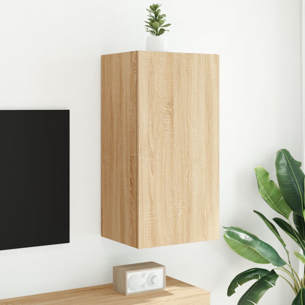 TV-benk Vegghengt med LED sonoma eik 40,5x35x80 cm