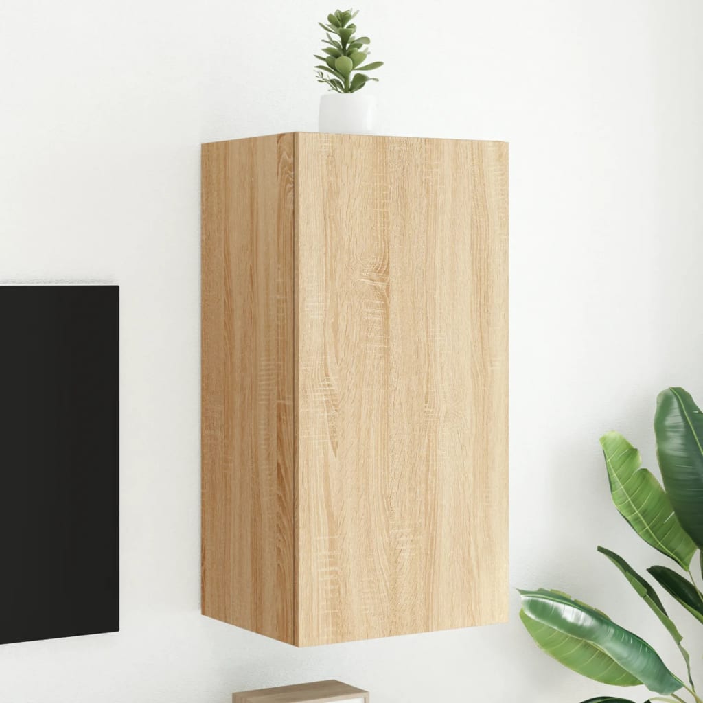 TV-benk Vegghengt med LED sonoma eik 40,5x35x80 cm