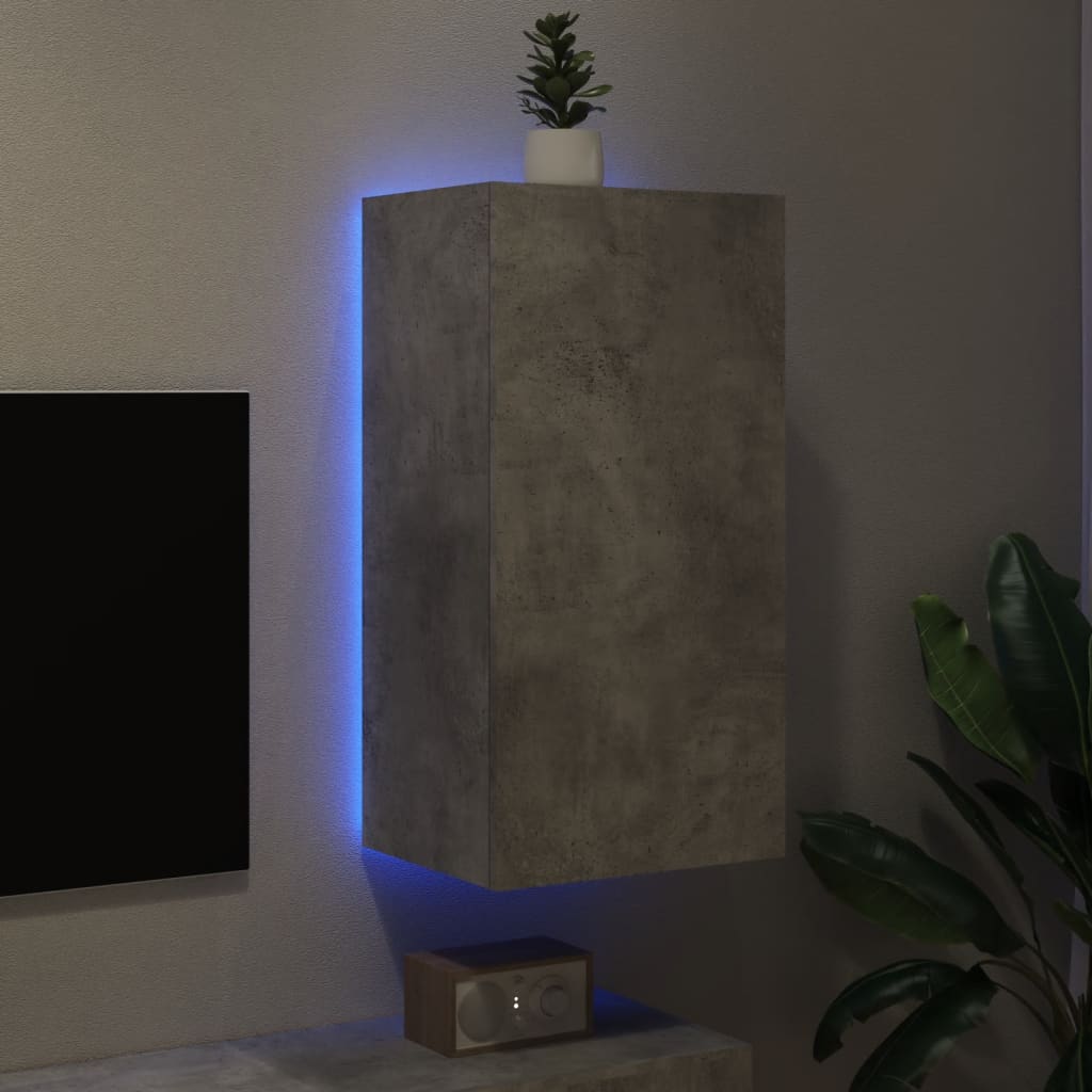 TV-benk Vegghengt med LED-lys betonggrå 40,5x35x80 cm