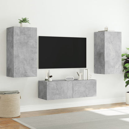 TV-benk Vegghengt med LED-lys betonggrå 40,5x35x80 cm