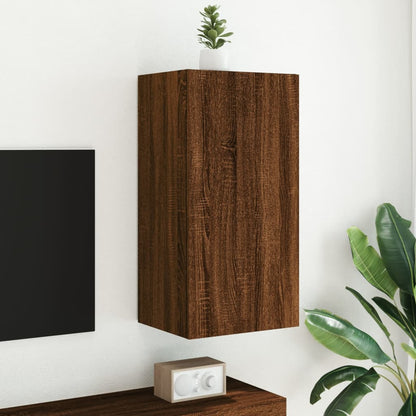 TV-benk Vegghengt med LED brun eik 40,5x35x80 cm