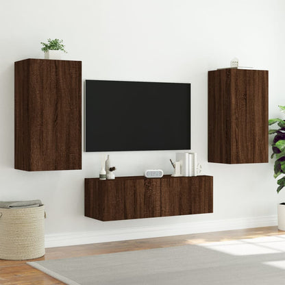 TV-benk Vegghengt med LED brun eik 40,5x35x80 cm