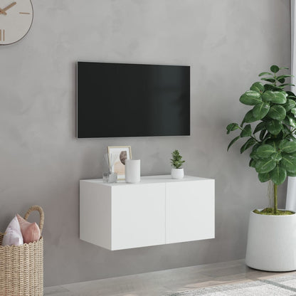 TV-benk Vegghengt med LED hvit 60x35x31 cm