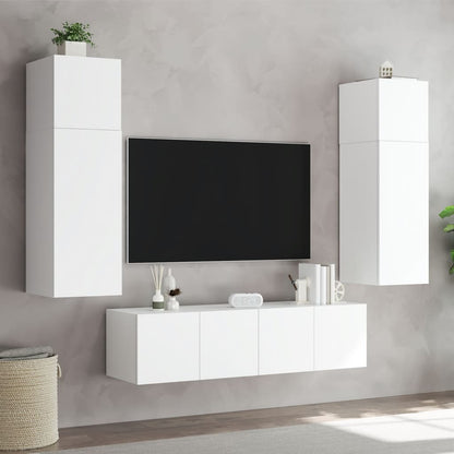 TV-benk Vegghengt med LED hvit 60x35x31 cm