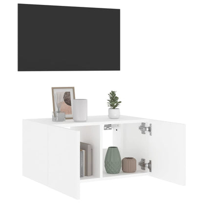 TV-benk Vegghengt med LED hvit 60x35x31 cm