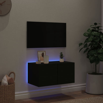 TV-benk Vegghengt med LED svart 60x35x31 cm