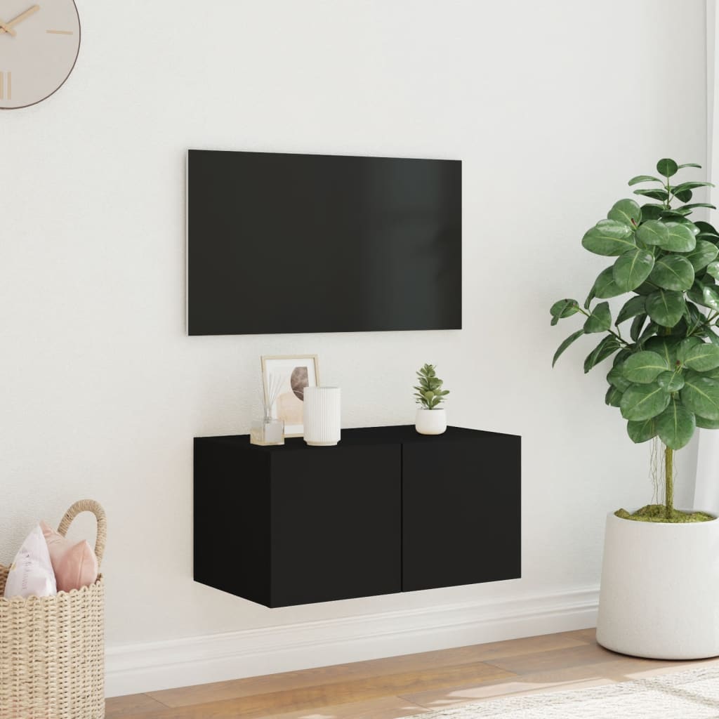 TV-benk Vegghengt med LED svart 60x35x31 cm