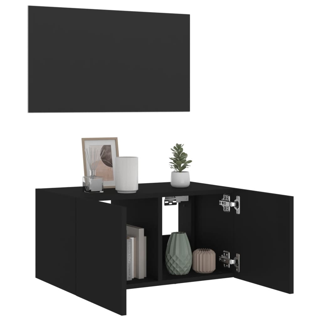 TV-benk Vegghengt med LED svart 60x35x31 cm