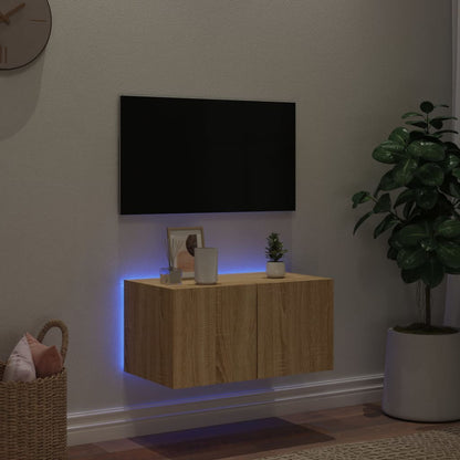 TV-benk Vegghengt med LED sonoma eik 60x35x31 cm