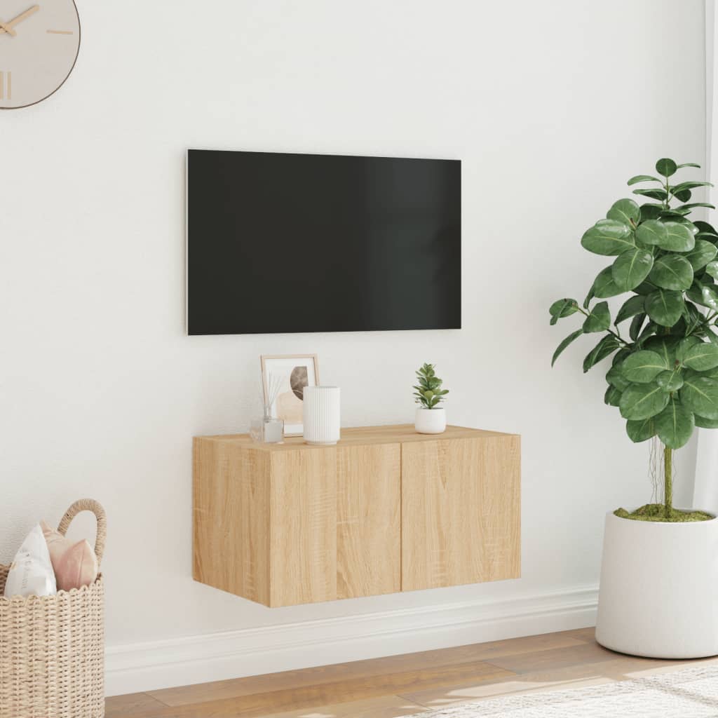 TV-benk Vegghengt med LED sonoma eik 60x35x31 cm