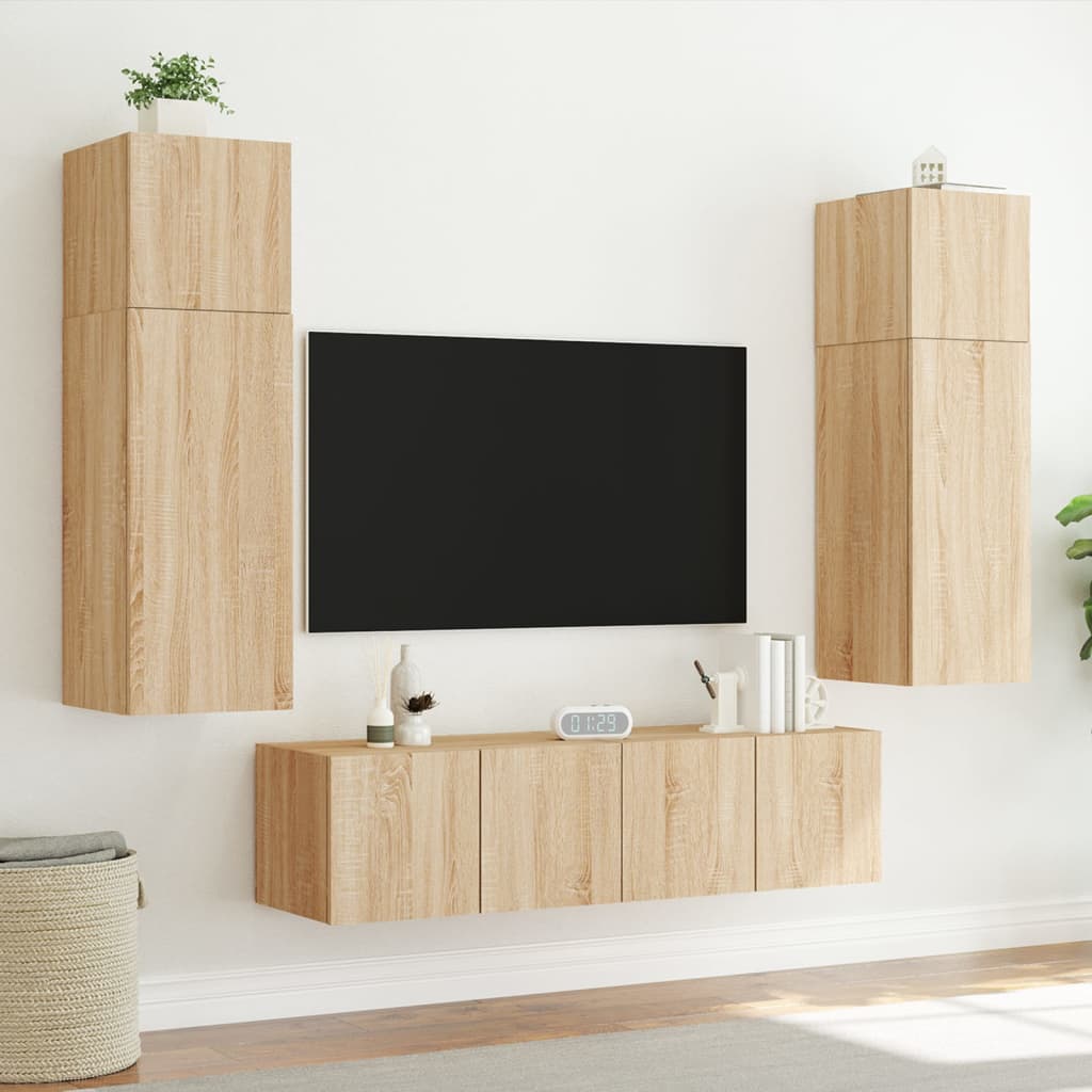 TV-benk Vegghengt med LED sonoma eik 60x35x31 cm