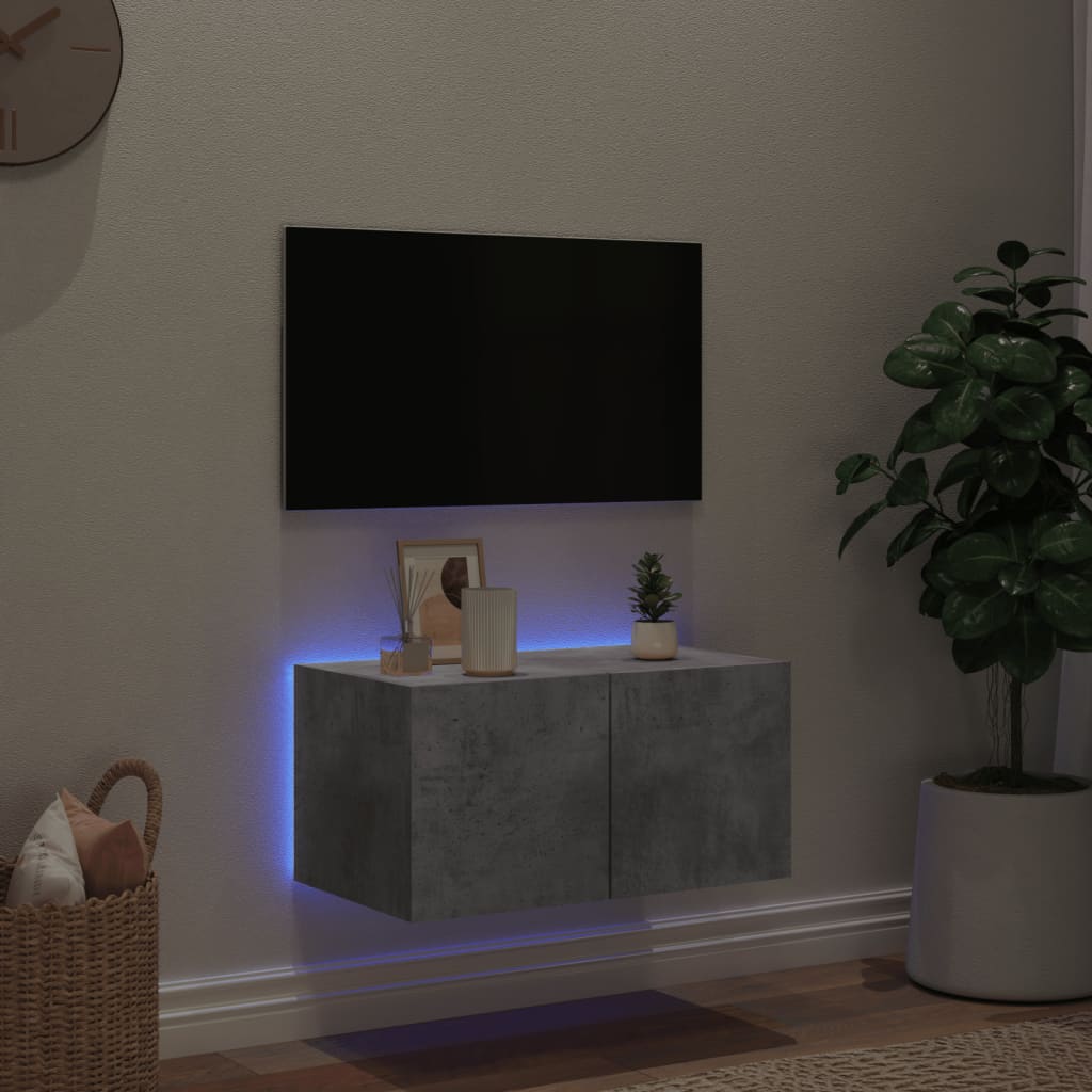 TV-benk Vegghengt med LED-lys betonggrå 60x35x31 cm