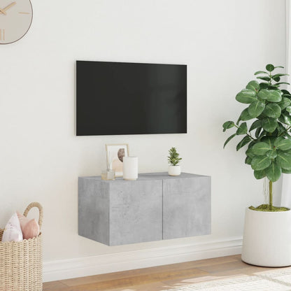 TV-benk Vegghengt med LED-lys betonggrå 60x35x31 cm