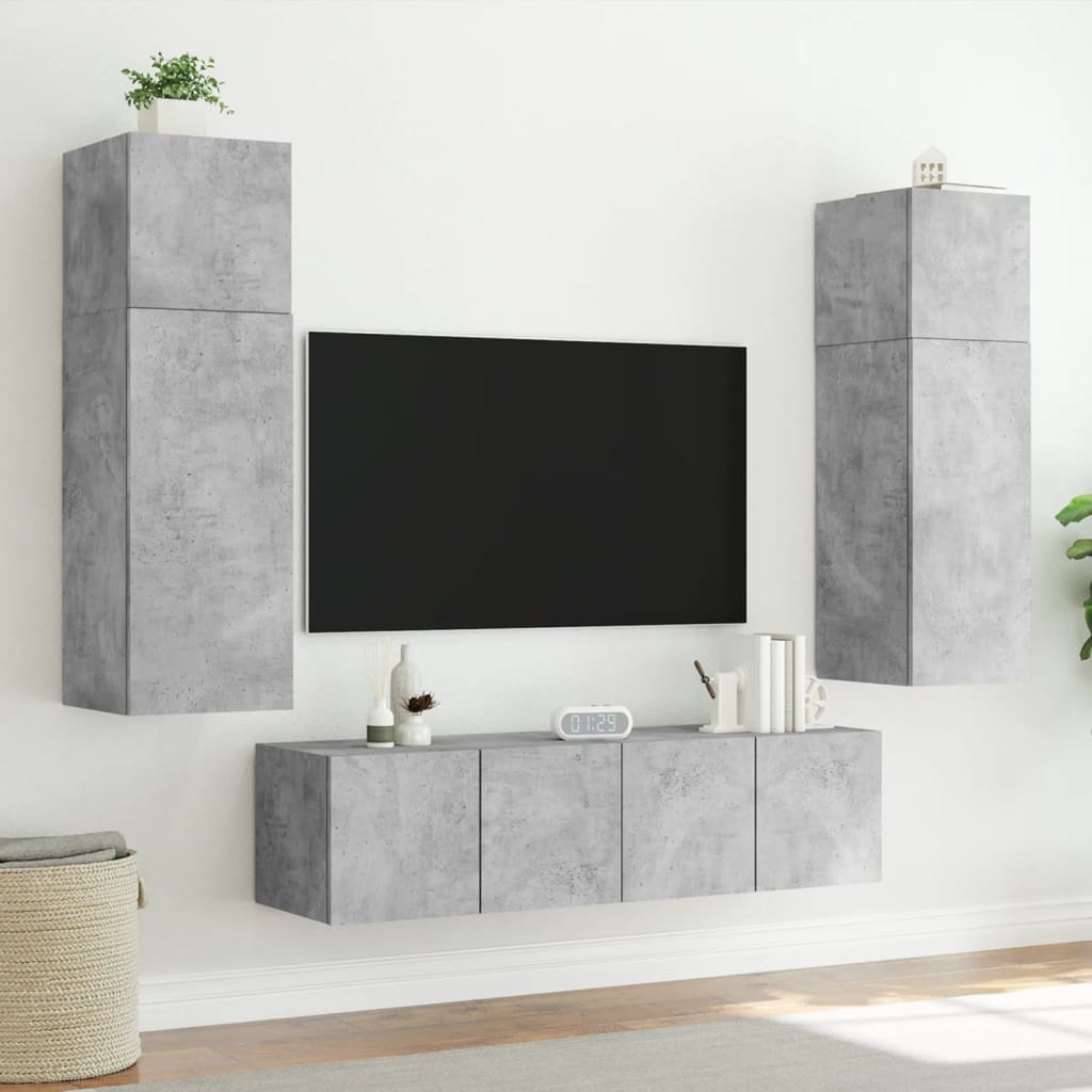 TV-benk Vegghengt med LED-lys betonggrå 60x35x31 cm