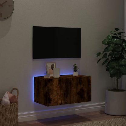 TV-benk Vegghengt med LED røkt eik 60x35x31 cm