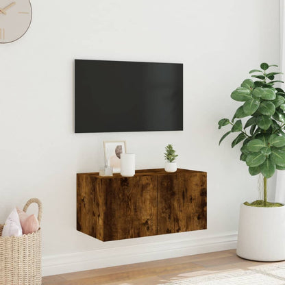 TV-benk Vegghengt med LED røkt eik 60x35x31 cm