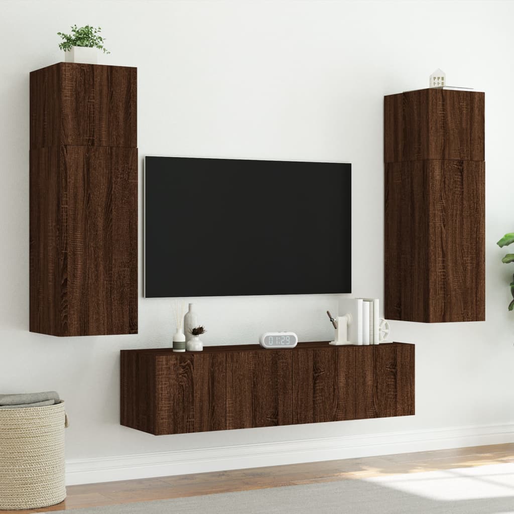 TV-benk Vegghengt med LED brun eik 60x35x31 cm