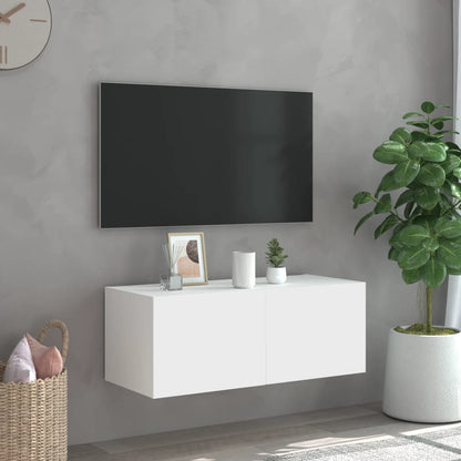 TV-benk Vegghengt med LED hvit 80x35x31 cm