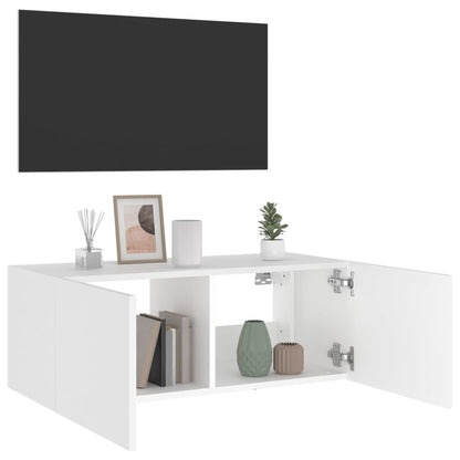 TV-benk Vegghengt med LED hvit 80x35x31 cm