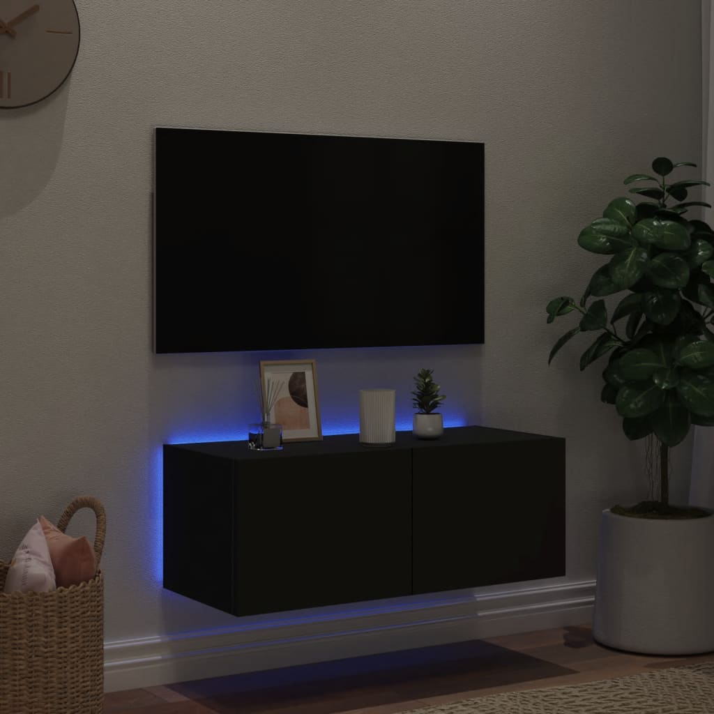 TV-benk Vegghengt med LED svart 80x35x31 cm