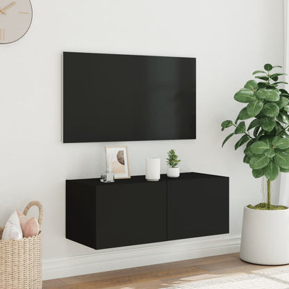 TV-benk Vegghengt med LED svart 80x35x31 cm