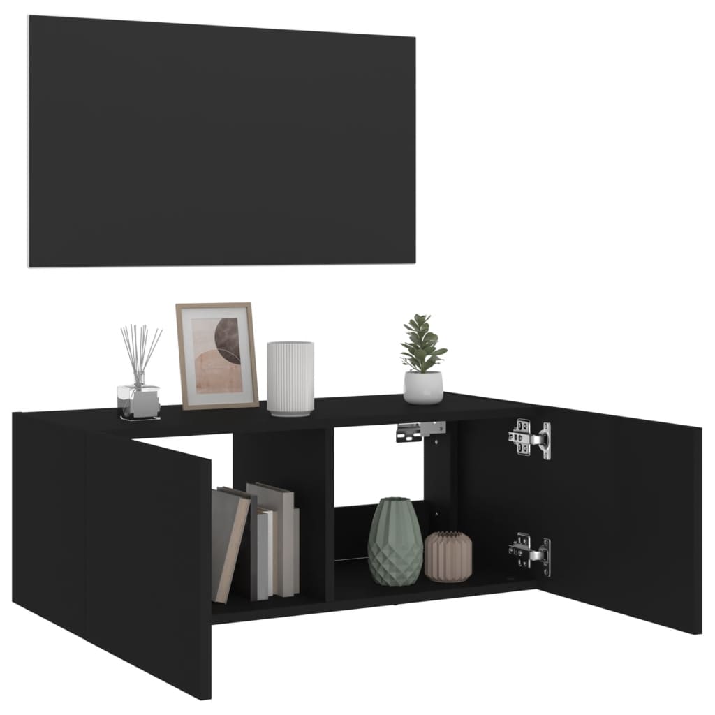 TV-benk Vegghengt med LED svart 80x35x31 cm