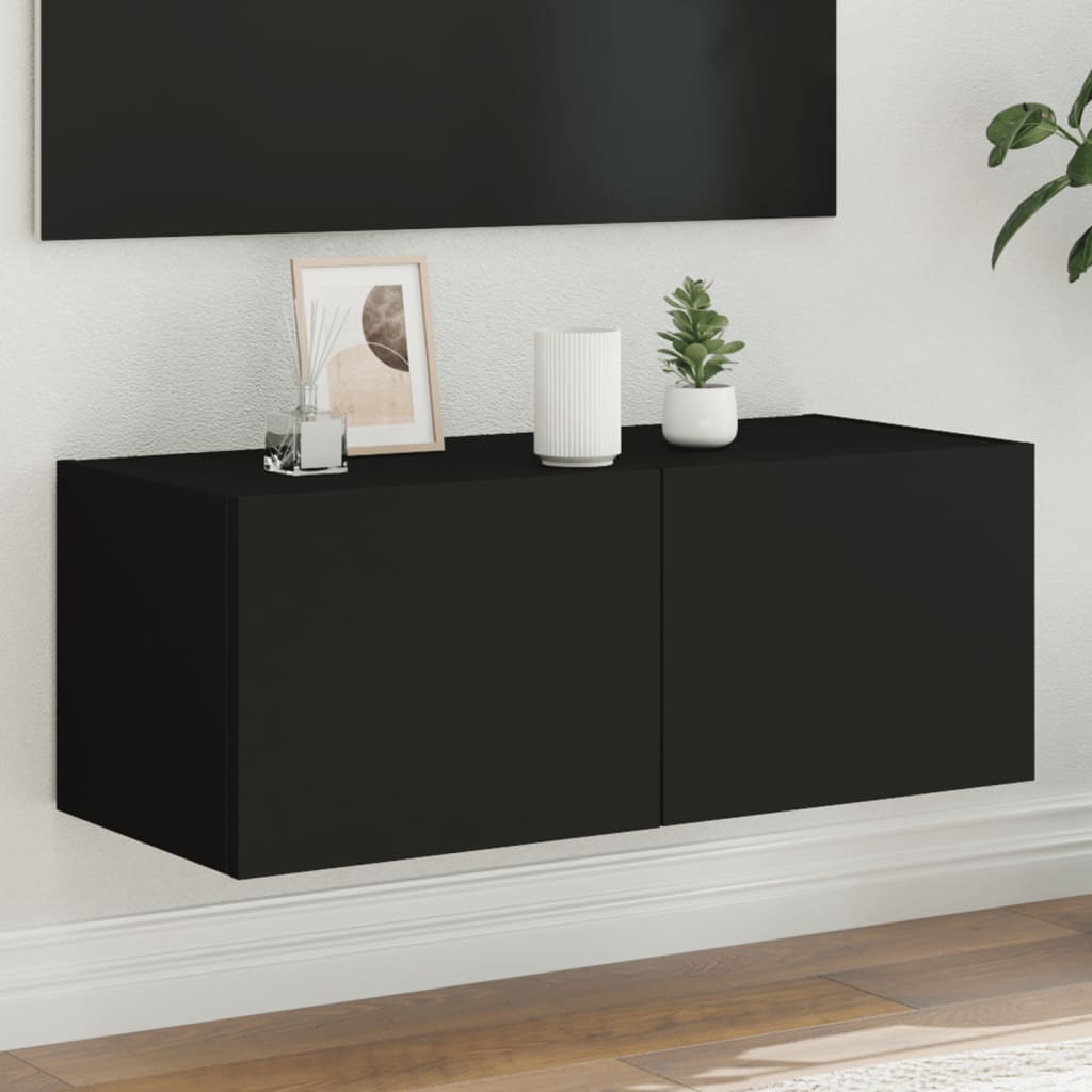 TV-benk Vegghengt med LED svart 80x35x31 cm