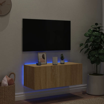 TV-benk Vegghengt med LED sonoma eik 80x35x31 cm