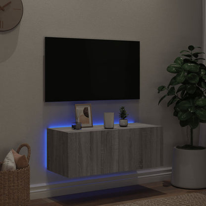 TV-benk Vegghengt med LED grå sonoma 80x35x31 cm