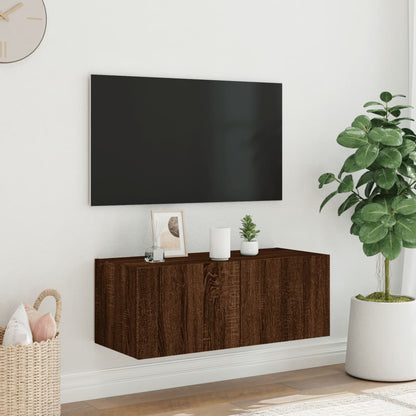 TV-benk Vegghengt med LED brun eik 80x35x31 cm