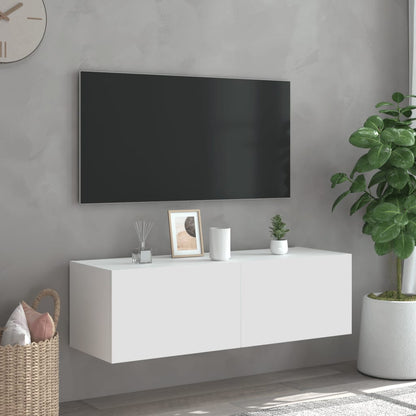 TV-Møbel Hvit Vegghengt TV-benk med LED 100x35x31 cm