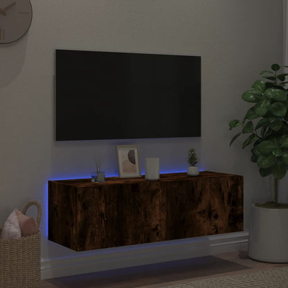 TV-benk Vegghengt med LED røkt eik 100x35x31 cm