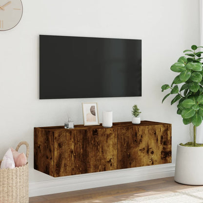 TV-benk Vegghengt med LED røkt eik 100x35x31 cm