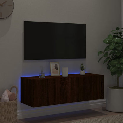 TV-benk Vegghengt med LED brun eik 100x35x31 cm