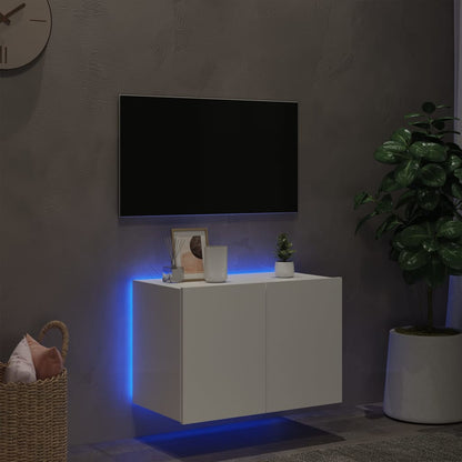 TV-benk Vegghengt med LED hvit 60x35x41 cm