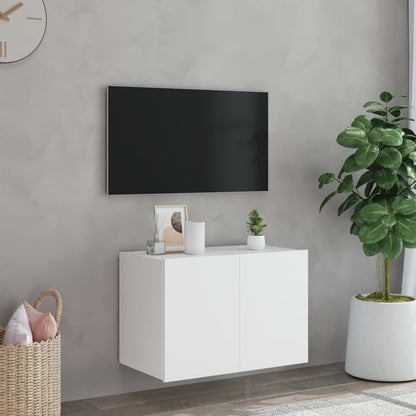 TV-benk Vegghengt med LED hvit 60x35x41 cm