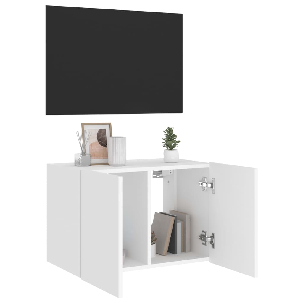 TV-benk Vegghengt med LED hvit 60x35x41 cm