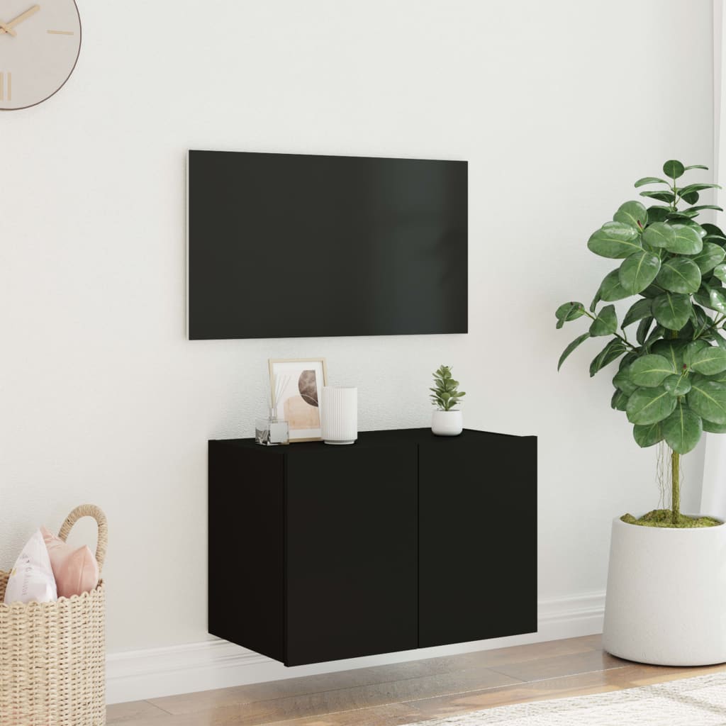 TV-benk Vegghengt med LED svart 60x35x41 cm