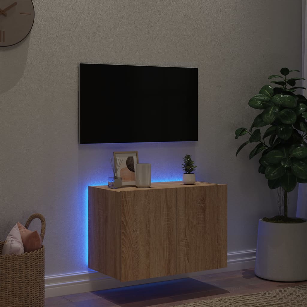 TV-benk Vegghengt med LED sonoma eik 60x35x41 cm