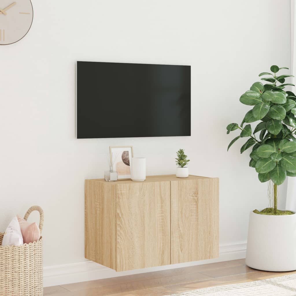 TV-benk Vegghengt med LED sonoma eik 60x35x41 cm