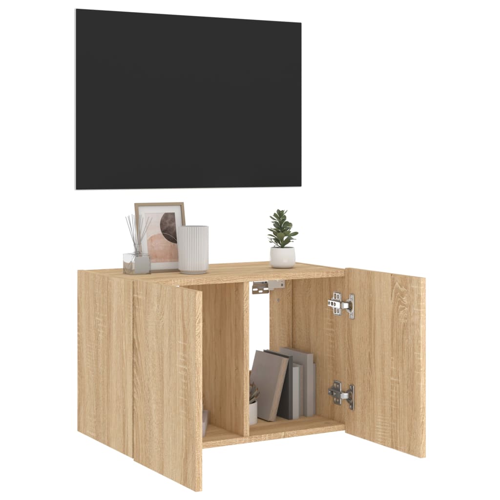 TV-benk Vegghengt med LED sonoma eik 60x35x41 cm