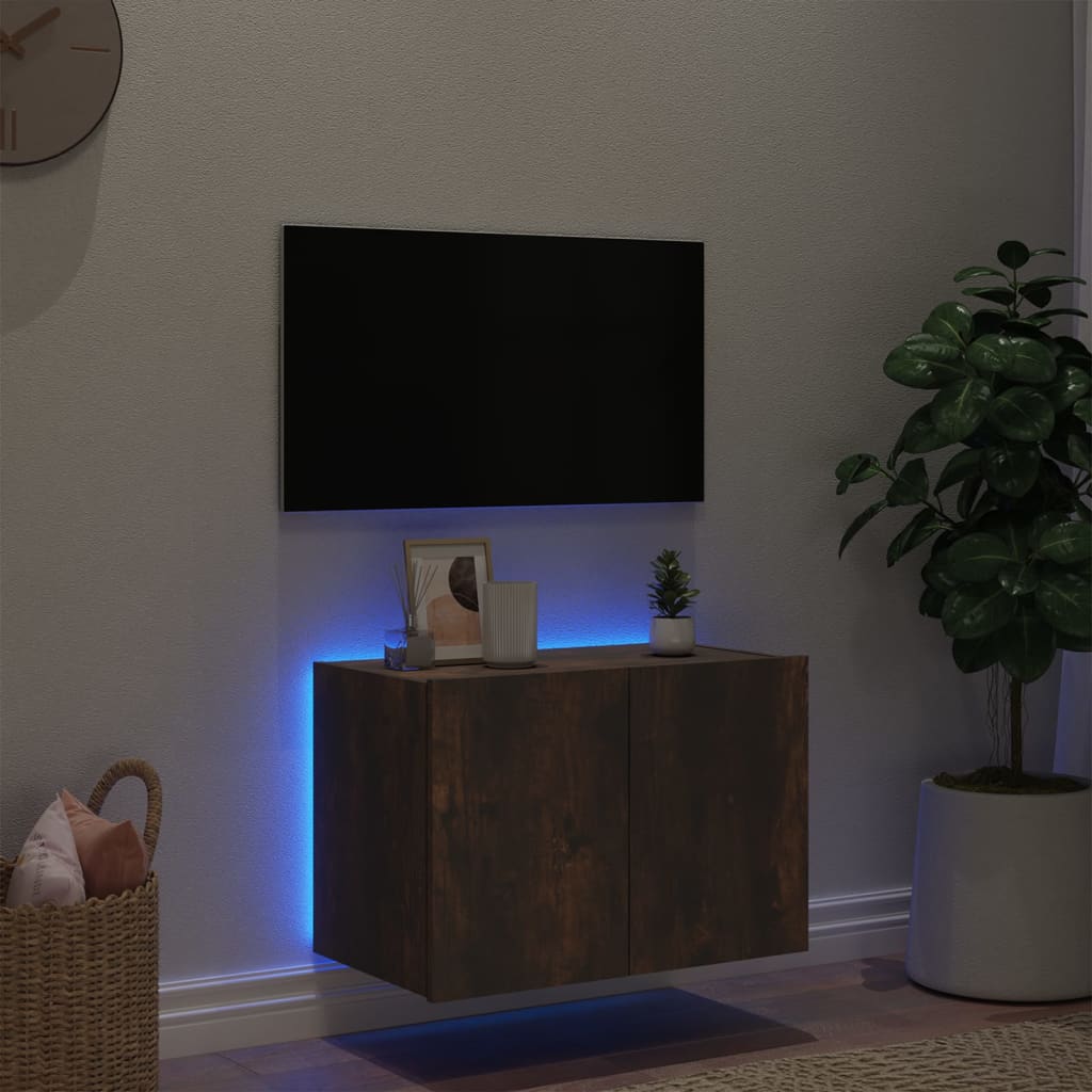 TV-benk Vegghengt med LED røkt eik 60x35x41 cm