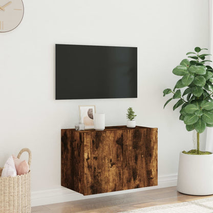 TV-benk Vegghengt med LED røkt eik 60x35x41 cm