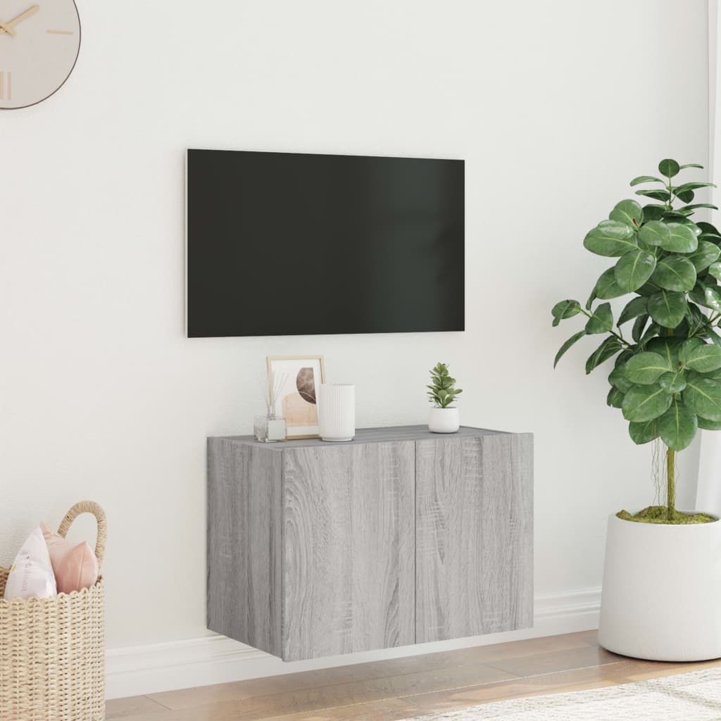 TV-benk Vegghengt med LED grå sonoma 60x35x41 cm