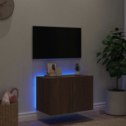 TV-benk Vegghengt med LED brun eik 60x35x41 cm