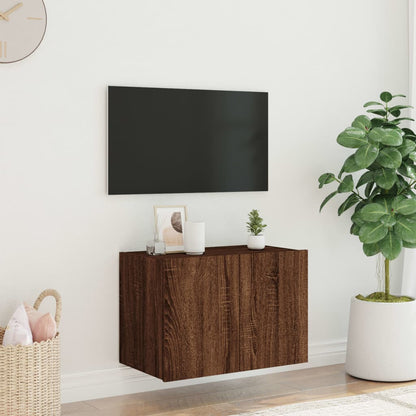 TV-benk Vegghengt med LED brun eik 60x35x41 cm